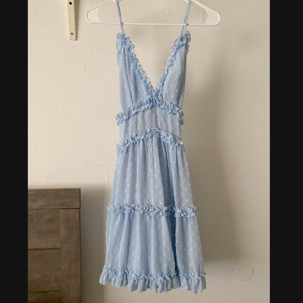 Laney Low Back Cami Strap Dress Hail Spot Detail Steel Blue (Angel Biba, SL)